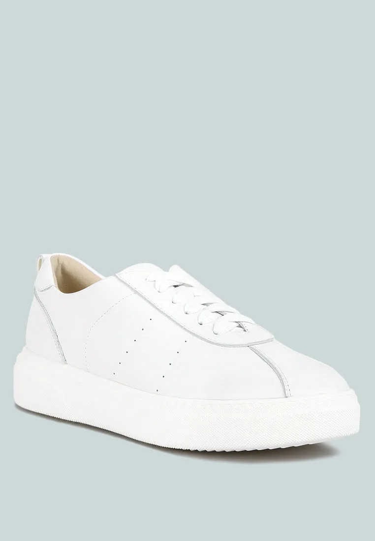 MAGULL Solid Lace Up Leather Sneakers in White