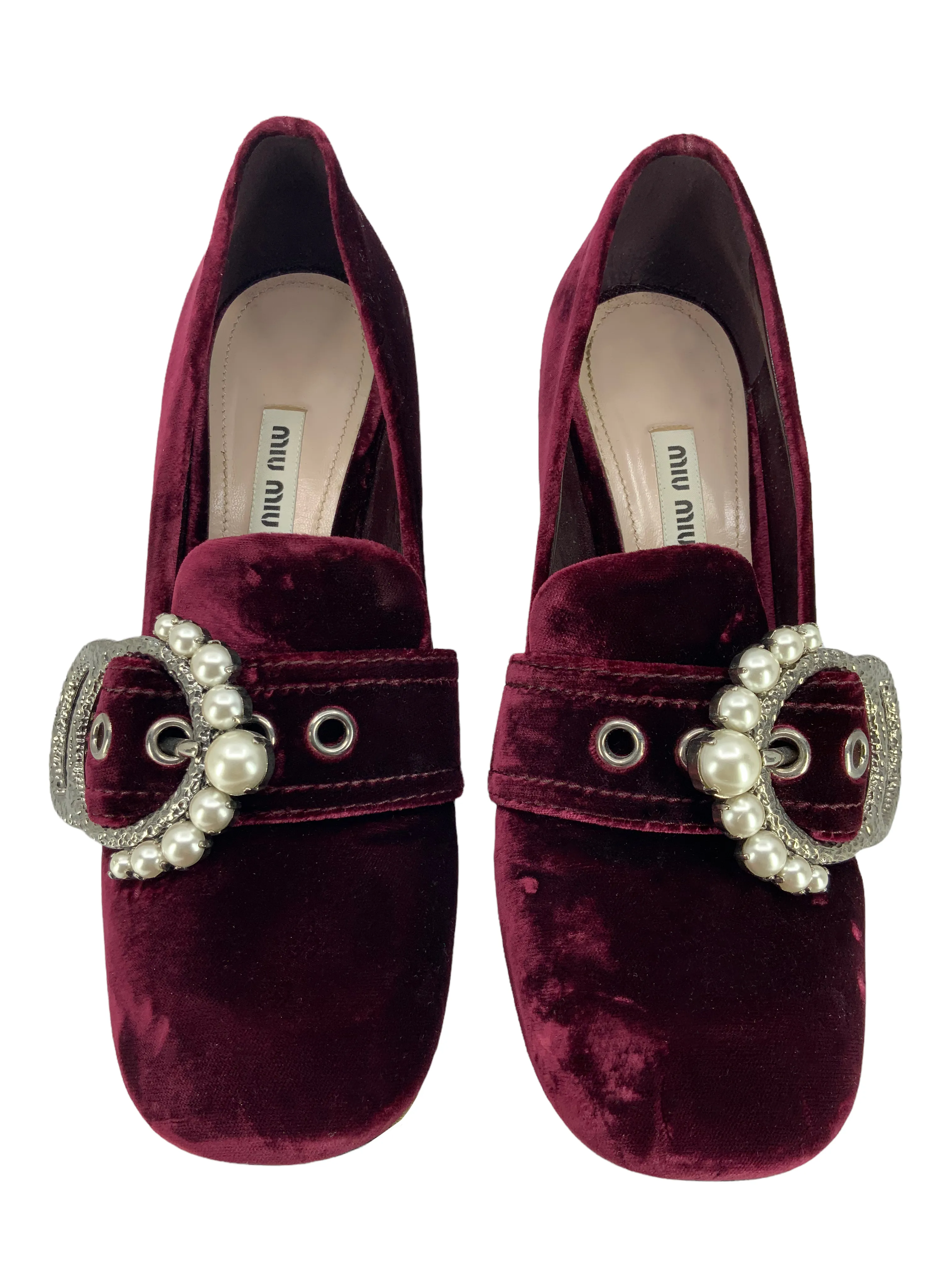 MIU MIU Pearly-Buckle Velvet Pumps Size 9