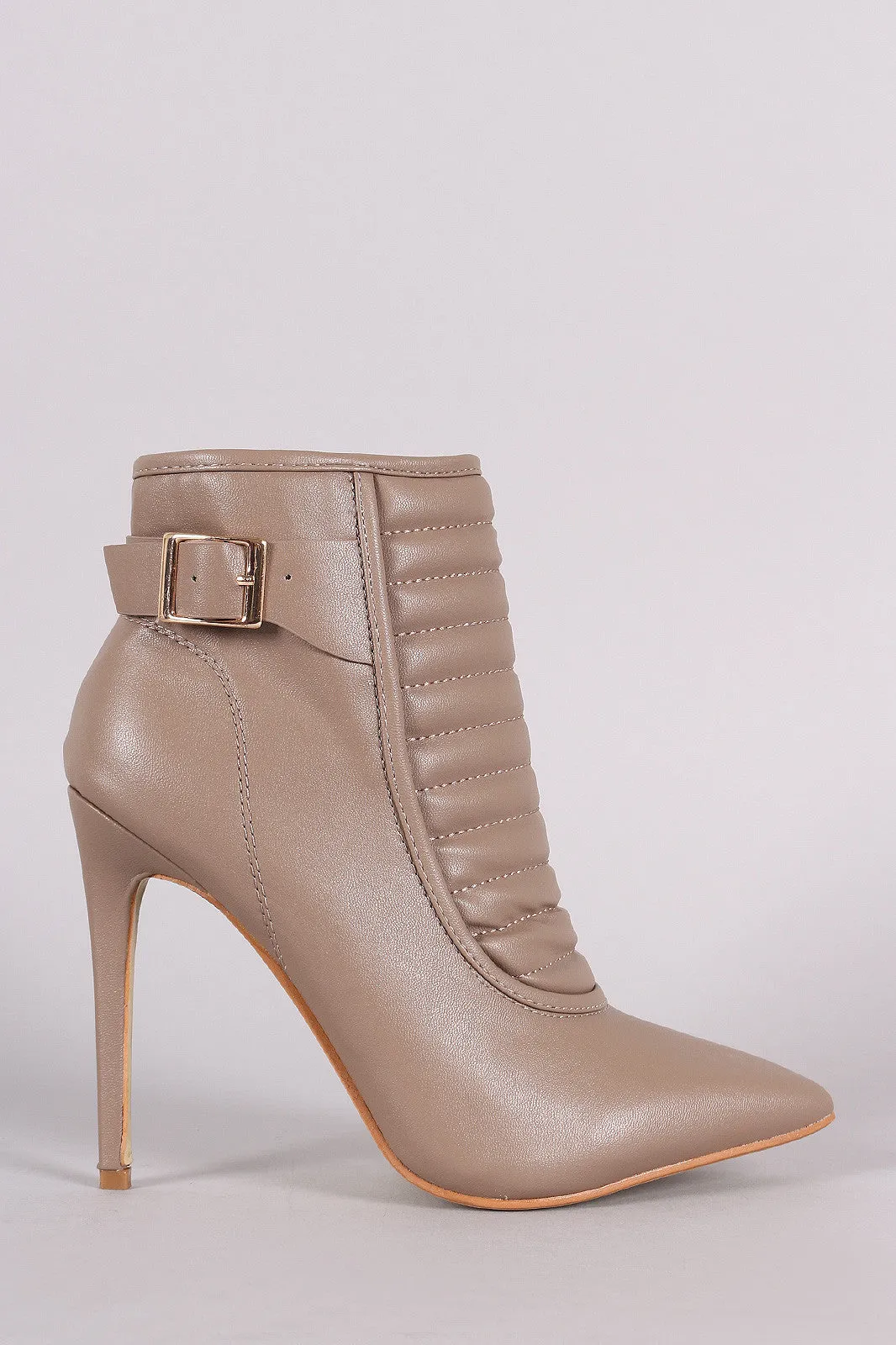 Quilted Buckled Pointy Toe Stiletto Booties