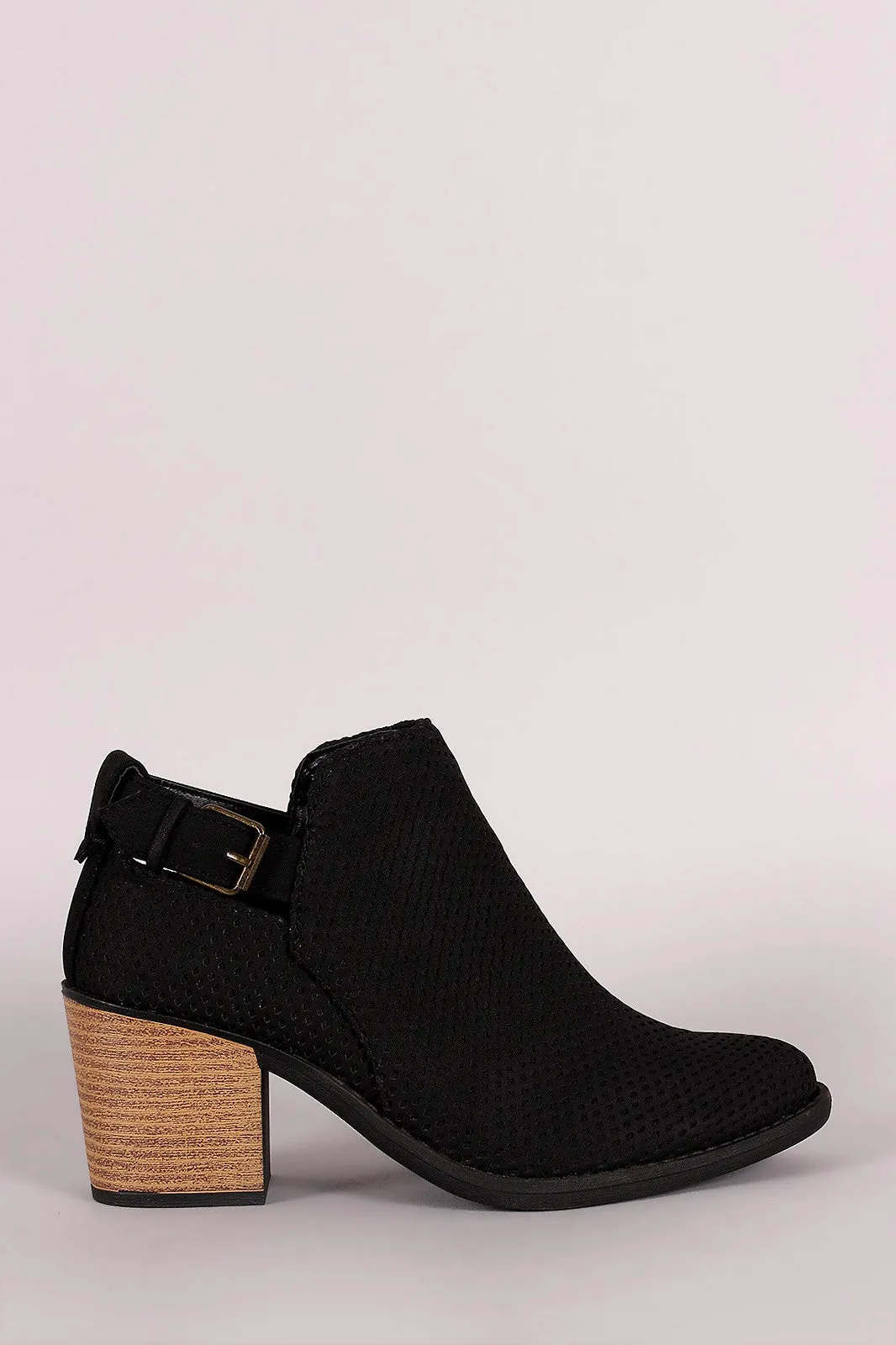 Qupid Distress Nubuck Perforated Ankle Booties