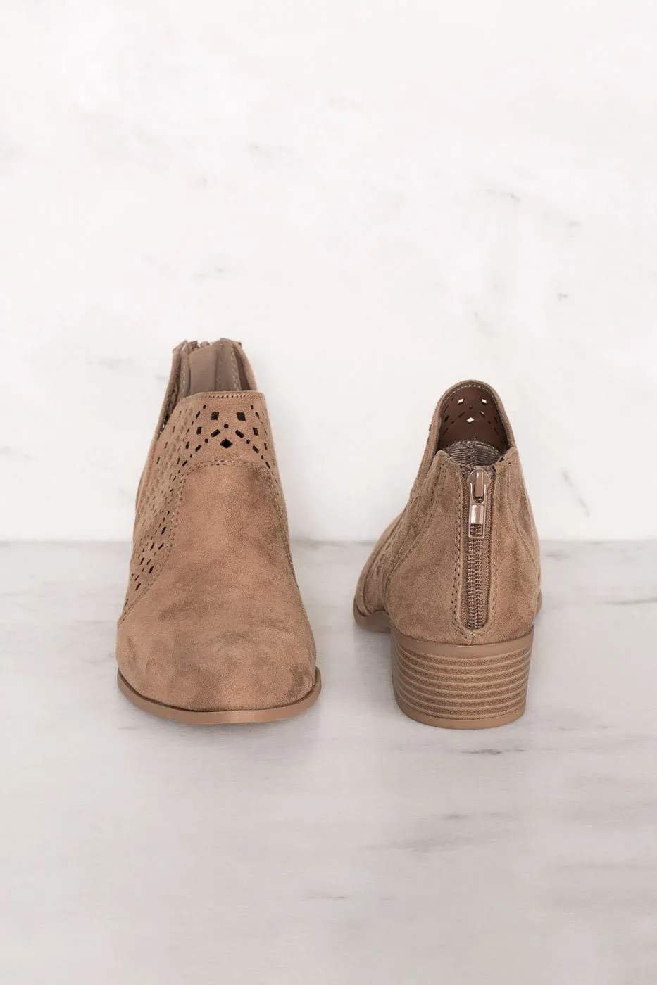 Rosie Taupe Laser Cut Booties