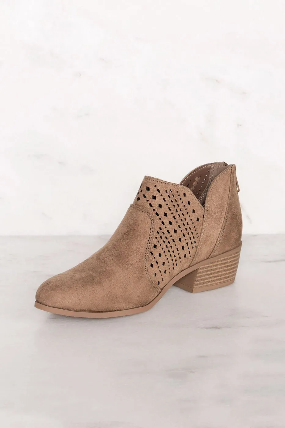 Rosie Taupe Laser Cut Booties