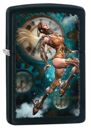 Steampunk Aviator Girl Black Matte Zippo