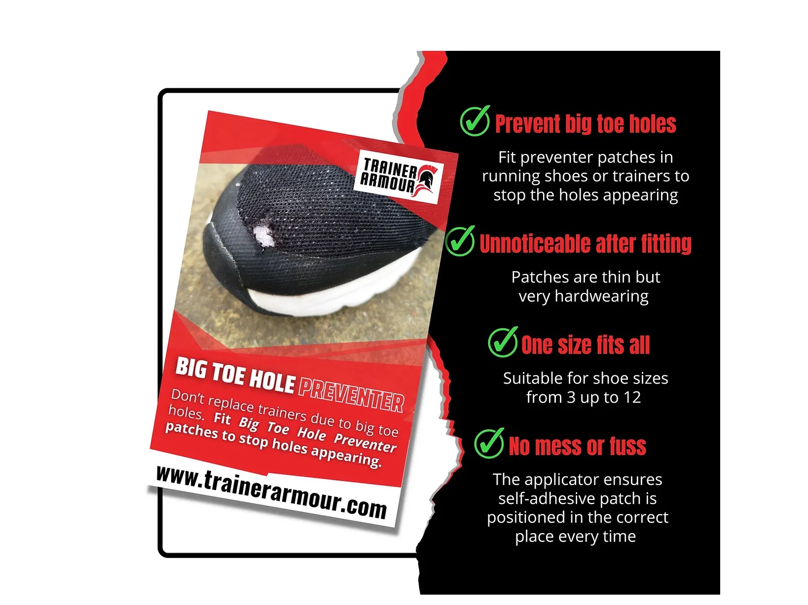 Trainer Armour - Big Toe Hole Preventer Black