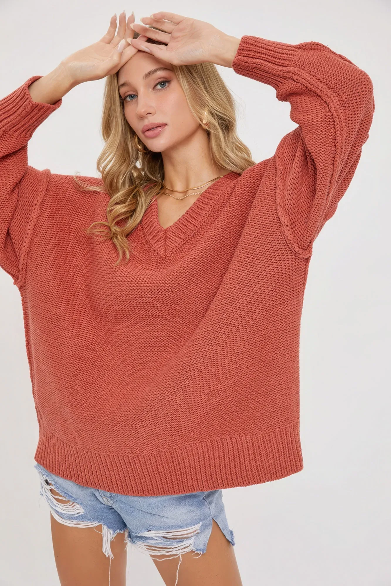 V Neck Oversized Chunky Knit Sweater