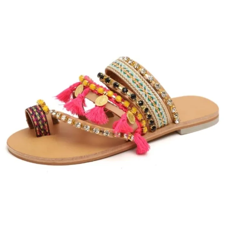 Vintage Boho Beach Tassels Flat Sandals Shoes