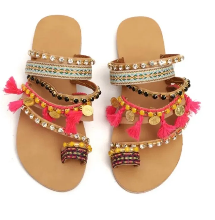 Vintage Boho Beach Tassels Flat Sandals Shoes